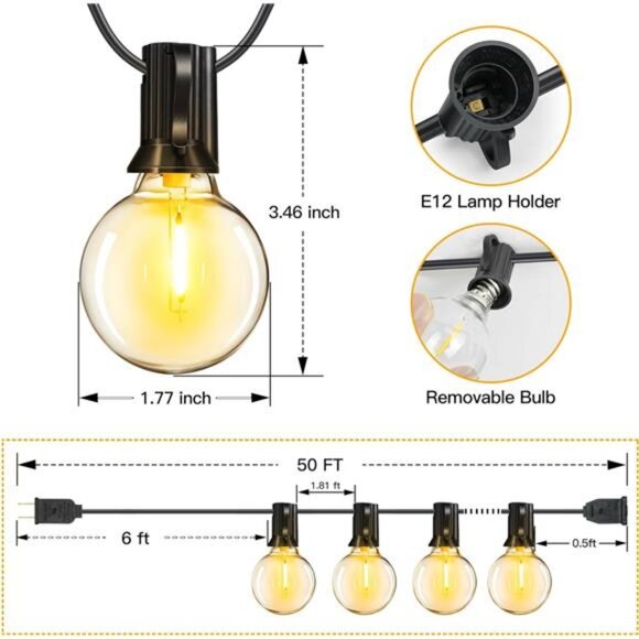 50FT Outdoor String Lights, Waterproof Connectable Shatterproof Outside Light - Picture 4 of 7